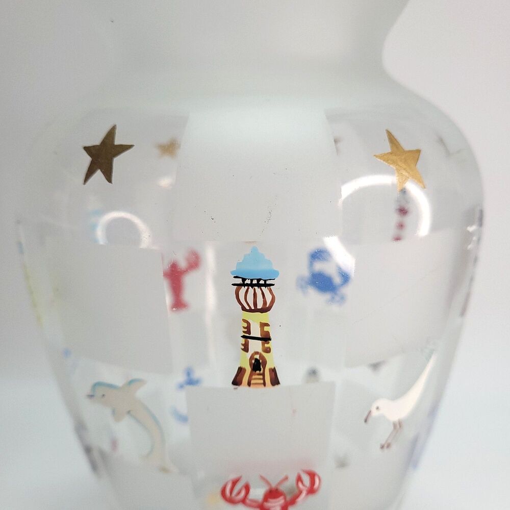 Lenox Lighthouse Splendor Glass Vase 8.5" Hand painted Nautical Beach Frosted - Picture 6 of 11